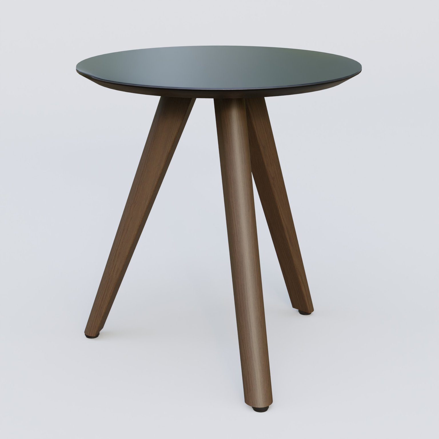 Table Basse Fashion Styl piètement 3 pieds en bois et plateau bois. Plateau Noir (RAL 9005) et pietement Chêne Moka.
