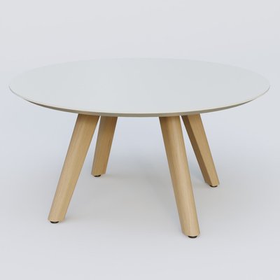 [Pas de famille] - [Pas de sous famille] - Table Basse Fashion Styl piètement 3 pieds en bois et plateau bois. Plateau Blanc (RAL 9010) et pietement Chêne.