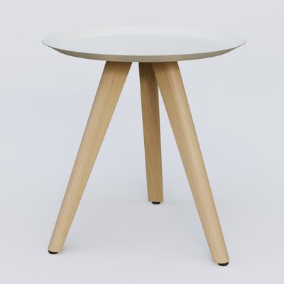 [Pas de famille] - [Pas de sous famille] - Table Basse Fashion Styl piètement 3 pieds bois et plateau métal. Plateau Blanc (RAL 9010) et pietement Chêne.