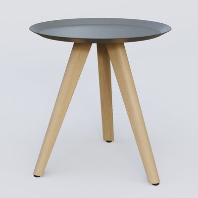 [Pas de famille] - [Pas de sous famille] - Table Basse Fashion Styl piètement 3 pieds bois et plateau métal. Plateau Carbon Grey et pietement Chêne.