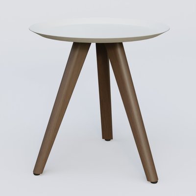 [Pas de famille] - [Pas de sous famille] - Table Basse Fashion Styl piètement 3 pieds bois et plateau métal. Plateau Blanc (RAL 9010) et pietement Chêne Moka.