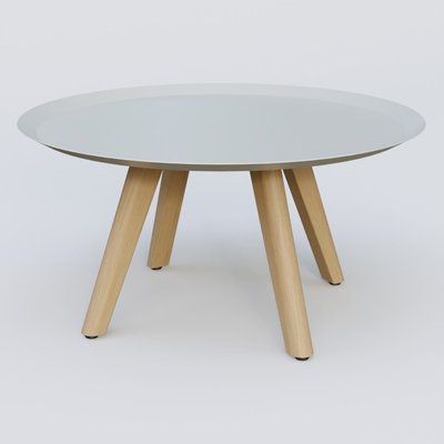 [Pas de famille] - [Pas de sous famille] - Table Basse Fashion Styl piètement 3 pieds bois et plateau métal. Plateau Gris (RAL 7038) et pietement Chêne.