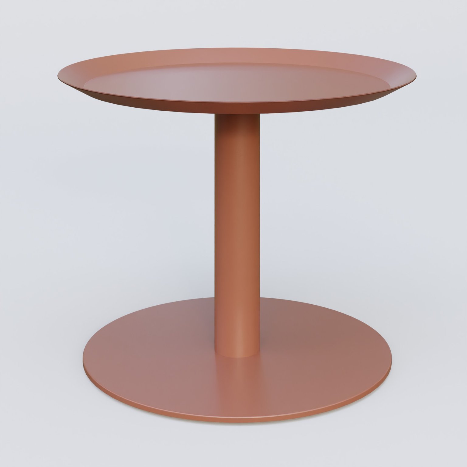 Table Basse Fashion Styl piètement colonne métalique. Plateau Brun cuivré (RAL 8004) et pietement Brun cuivré (RAL 8004).