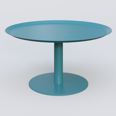 [Pas de famille] - [Pas de sous famille] - Table Basse Fashion Styl piètement colonne métalique. Plateau Bleu Petrole (RAL 5025) et pietement Bleu Petrole (RAL 5025).