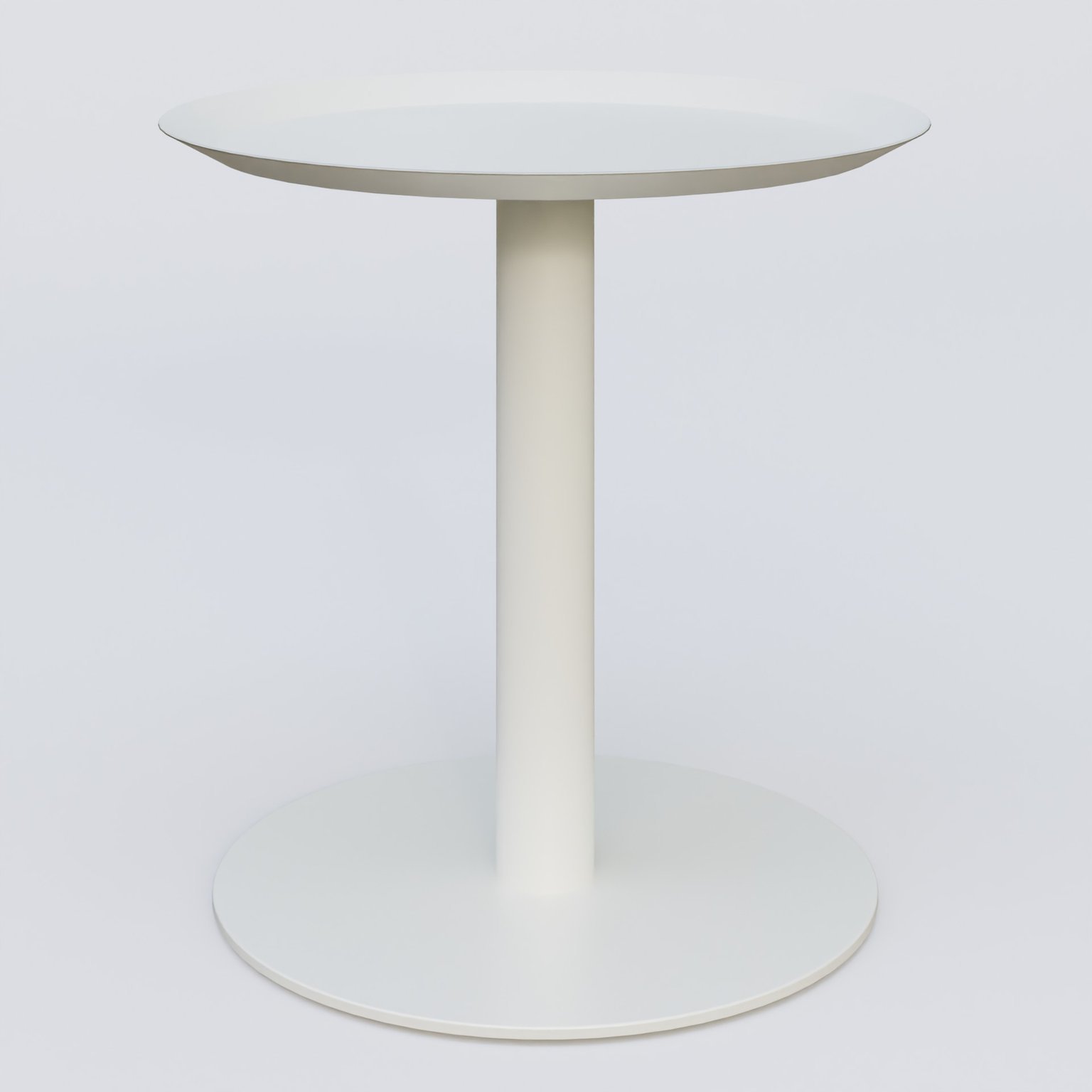 Table Basse Fashion Styl piètement colonne métalique. Plateau Blanc (RAL 9010) et pietement Blanc (RAL 9010).