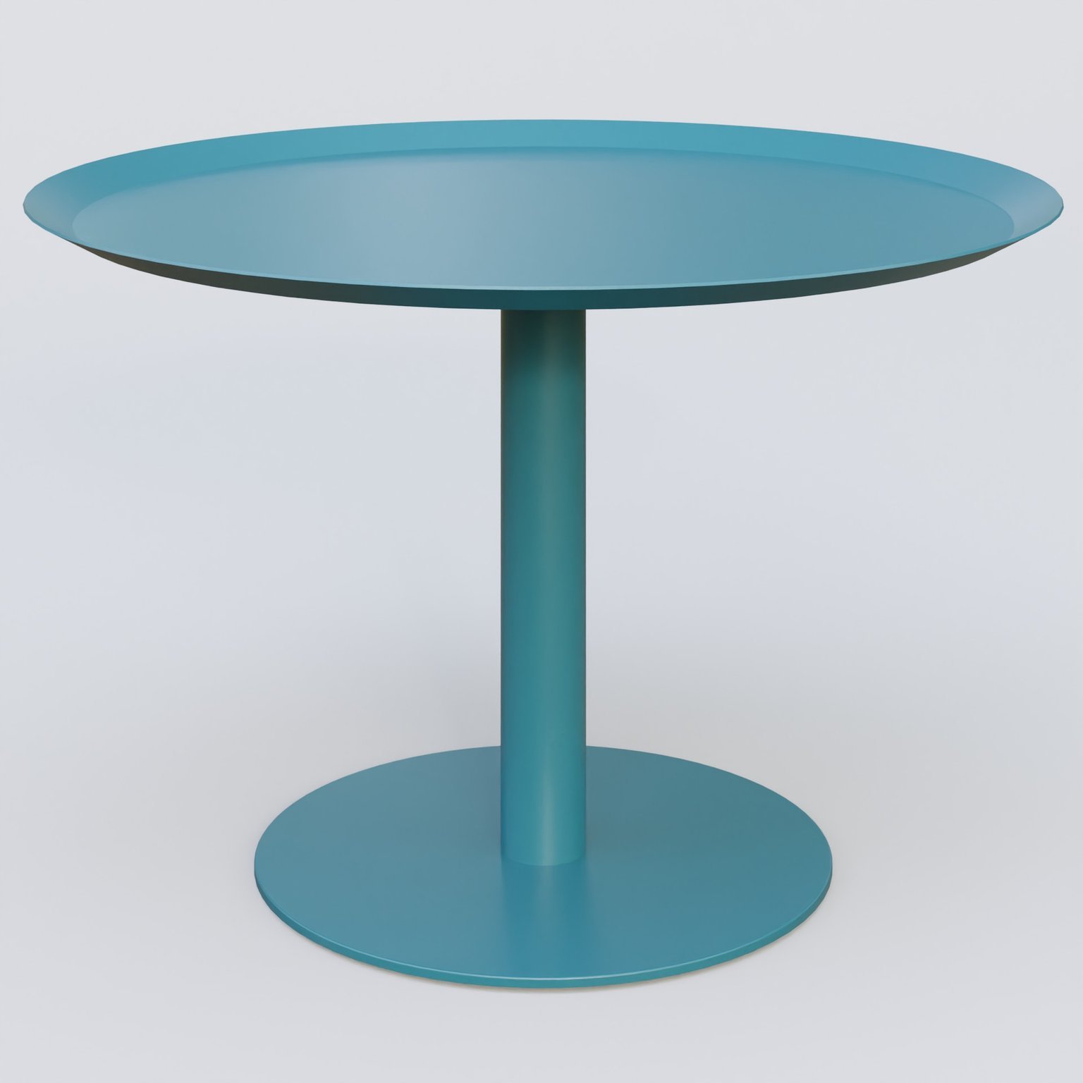 Table Basse Fashion Styl piètement colonne métalique. Plateau Bleu Petrole (RAL 5025) et pietement Bleu Petrole (RAL 5025).