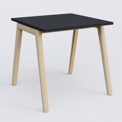 [Pas de famille] - [Pas de sous famille] - Bureau K9 piètement incliné en bois et plateau 80*80 cm. Plateau Noir et pietement bois massif de hêtre.