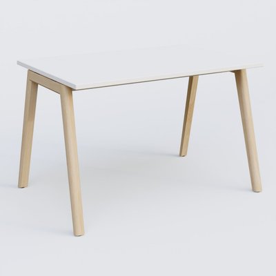 [Pas de famille] - [Pas de sous famille] - Bureau K9 piètement incliné en bois et plateau 120*80 cm. Plateau Blanc et pietement bois massif de hêtre.