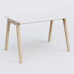 [Pas de famille] - [Pas de sous famille] - Bureau K9 piètement incliné en bois et plateau 120*80 cm. Plateau Blanc et pietement bois massif de hêtre.