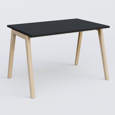 [Pas de famille] - [Pas de sous famille] - Bureau K9 piètement incliné en bois et plateau 120*80 cm. Plateau Noir et pietement bois massif de hêtre.