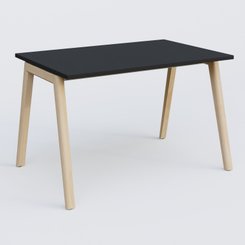 [Pas de famille] - [Pas de sous famille] - Bureau K9 piètement incliné en bois et plateau 120*80 cm. Plateau Noir et pietement bois massif de hêtre.