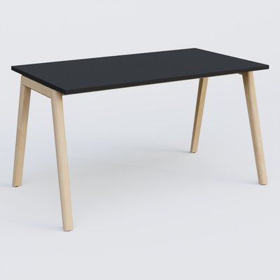 [Pas de famille] - [Pas de sous famille] - Bureau K9 piètement incliné en bois et plateau 140*80 cm. Plateau Noir et pietement bois massif de hêtre.