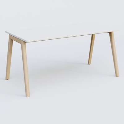 [Pas de famille] - [Pas de sous famille] - Bureau K9 piètement incliné en bois et plateau 160*80 cm. Plateau Blanc et pietement bois massif de hêtre.