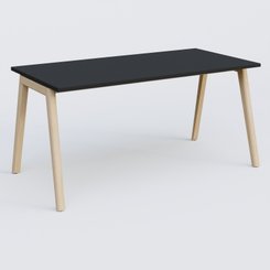 [Pas de famille] - [Pas de sous famille] - Bureau K9 piètement incliné en bois et plateau 160*80 cm. Plateau Noir et pietement bois massif de hêtre.
