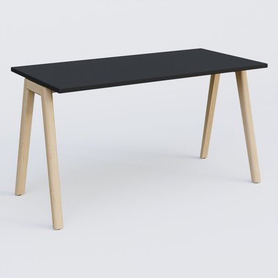 [Pas de famille] - [Pas de sous famille] - Bureau K9 piètement incliné en bois et plateau 140*70 cm. Plateau Noir et pietement bois massif de hêtre.