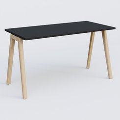 [Pas de famille] - [Pas de sous famille] - Bureau K9 piètement incliné en bois et plateau 140*70 cm. Plateau Noir et pietement bois massif de hêtre.