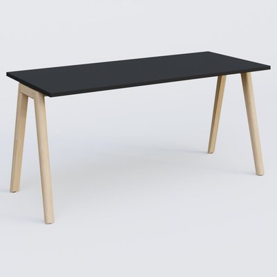 [Pas de famille] - [Pas de sous famille] - Bureau K9 piètement incliné en bois et plateau 160*70 cm. Plateau Noir et pietement bois massif de hêtre.