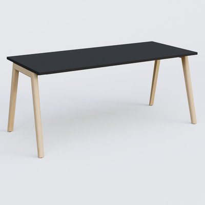 [Pas de famille] - [Pas de sous famille] - Bureau K9 piètement incliné en bois et plateau 180*80 cm. Plateau Noir et pietement bois massif de hêtre.