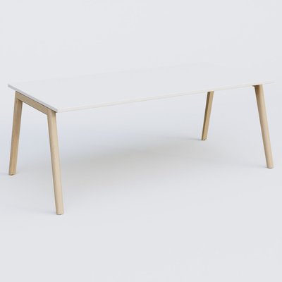 [Pas de famille] - [Pas de sous famille] - Bureau K9 piètement incliné en bois et plateau 200*100 cm. Plateau Blanc et pietement bois massif de hêtre.