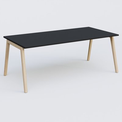 [Pas de famille] - [Pas de sous famille] - Bureau K9 piètement incliné en bois et plateau 200*100 cm. Plateau Noir et pietement bois massif de hêtre.