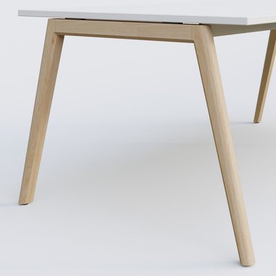 [Pas de famille] - [Pas de sous famille] - Bureau K9 piètement incliné en bois et plateau 200*100 cm. Plateau Blanc et pietement bois massif de hêtre.