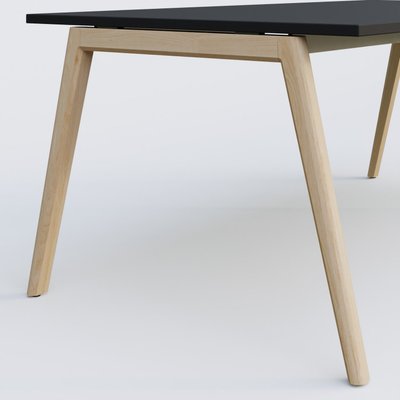 [Pas de famille] - [Pas de sous famille] - Bureau K9 piètement incliné en bois et plateau 200*100 cm. Plateau Noir et pietement bois massif de hêtre.