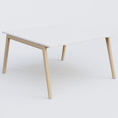 [Pas de famille] - [Pas de sous famille] - Bureau K9 piètement incliné en bois et plateau 140*145 cm. Plateau Blanc et pietement bois massif de hêtre.
