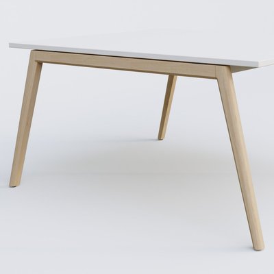 [Pas de famille] - [Pas de sous famille] - Bureau K9 piètement incliné en bois et plateau 140*145 cm. Plateau Blanc et pietement bois massif de hêtre.