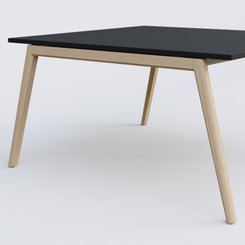 [Pas de famille] - [Pas de sous famille] - Bureau K9 piètement incliné en bois et plateau 140*145 cm. Plateau Noir et pietement bois massif de hêtre.