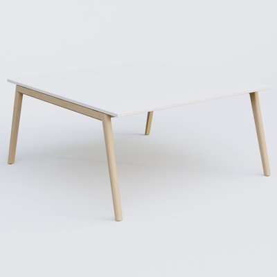 [Pas de famille] - [Pas de sous famille] - Bureau K9 piètement incliné en bois et plateau 160*165 cm. Plateau Blanc et pietement bois massif de hêtre.