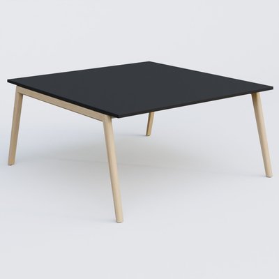 [Pas de famille] - [Pas de sous famille] - Bureau K9 piètement incliné en bois et plateau 160*165 cm. Plateau Noir et pietement bois massif de hêtre.