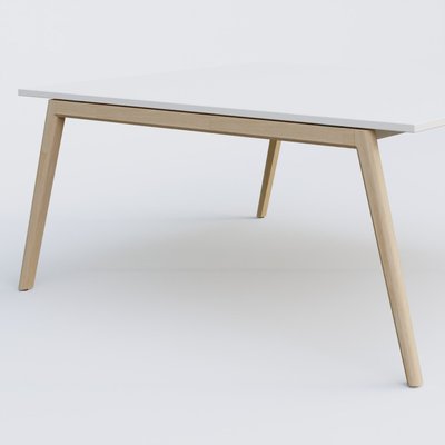 [Pas de famille] - [Pas de sous famille] - Bureau K9 piètement incliné en bois et plateau 160*165 cm. Plateau Blanc et pietement bois massif de hêtre.