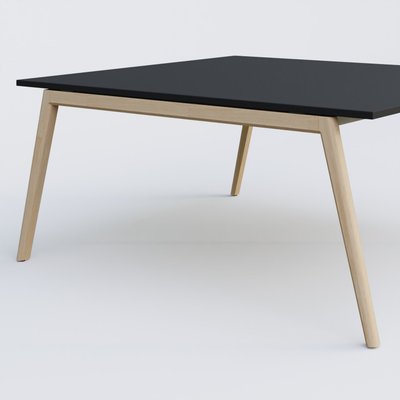 [Pas de famille] - [Pas de sous famille] - Bureau K9 piètement incliné en bois et plateau 160*165 cm. Plateau Noir et pietement bois massif de hêtre.