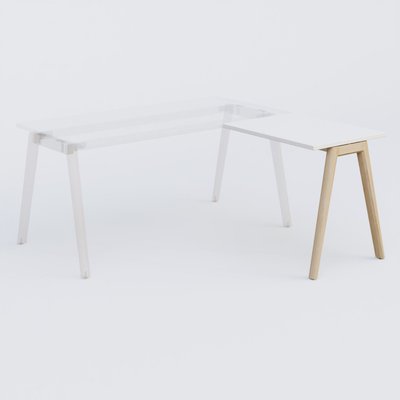 [Pas de famille] - [Pas de sous famille] - Extensions retour sur pied pour bureau K9 piètement incliné en bois et plateau 80*60 cm. Plateau Blanc et pietement bois massif de hêtre.