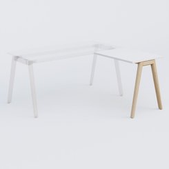 [Pas de famille] - [Pas de sous famille] - Extensions retour sur pied pour bureau K9 piètement incliné en bois et plateau 80*60 cm. Plateau Blanc et pietement bois massif de hêtre.