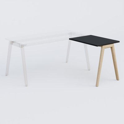[Pas de famille] - [Pas de sous famille] - Extensions retour sur pied pour bureau K9 piètement incliné en bois et plateau 80*60 cm. Plateau Noir et pietement bois massif de hêtre.