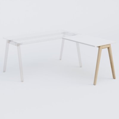 [Pas de famille] - [Pas de sous famille] - Extensions retour sur pied pour bureau K9 piètement incliné en bois et plateau 100*60 cm. Plateau Blanc et pietement bois massif de hêtre.