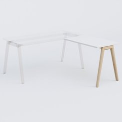 [Pas de famille] - [Pas de sous famille] - Extensions retour sur pied pour bureau K9 piètement incliné en bois et plateau 100*60 cm. Plateau Blanc et pietement bois massif de hêtre.
