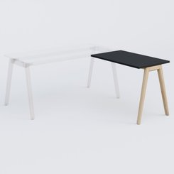 [Pas de famille] - [Pas de sous famille] - Extensions retour sur pied pour bureau K9 piètement incliné en bois et plateau 100*60 cm. Plateau Noir et pietement bois massif de hêtre.