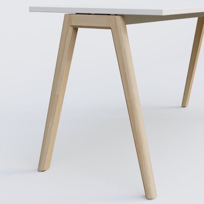 [Pas de famille] - [Pas de sous famille] - Extensions retour sur pied pour bureau K9 piètement incliné en bois et plateau 100*60 cm. Plateau Blanc et pietement bois massif de hêtre.