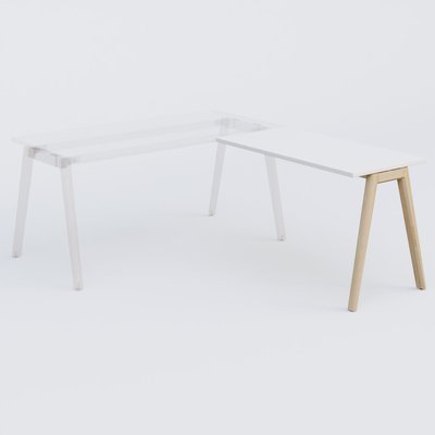 [Pas de famille] - [Pas de sous famille] - Extensions retour sur pied pour bureau K9 piètement incliné en bois et plateau 120*60 cm. Plateau Blanc et pietement bois massif de hêtre.