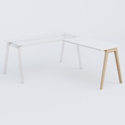 [Pas de famille] - [Pas de sous famille] - Extensions retour sur pied pour bureau K9 piètement incliné en bois et plateau 120*60 cm. Plateau Blanc et pietement bois massif de hêtre.