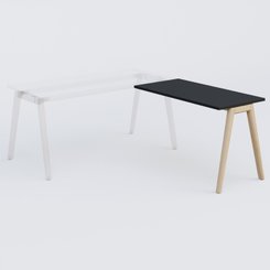 [Pas de famille] - [Pas de sous famille] - Extensions retour sur pied pour bureau K9 piètement incliné en bois et plateau 120*60 cm. Plateau Noir et pietement bois massif de hêtre.