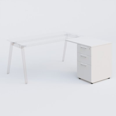 [Pas de famille] - [Pas de sous famille] - Extensions retour sur caisson 80*60 cm avec 3 tiroirs pour bureau K9. Plateau Blanc et caissonBlanc.