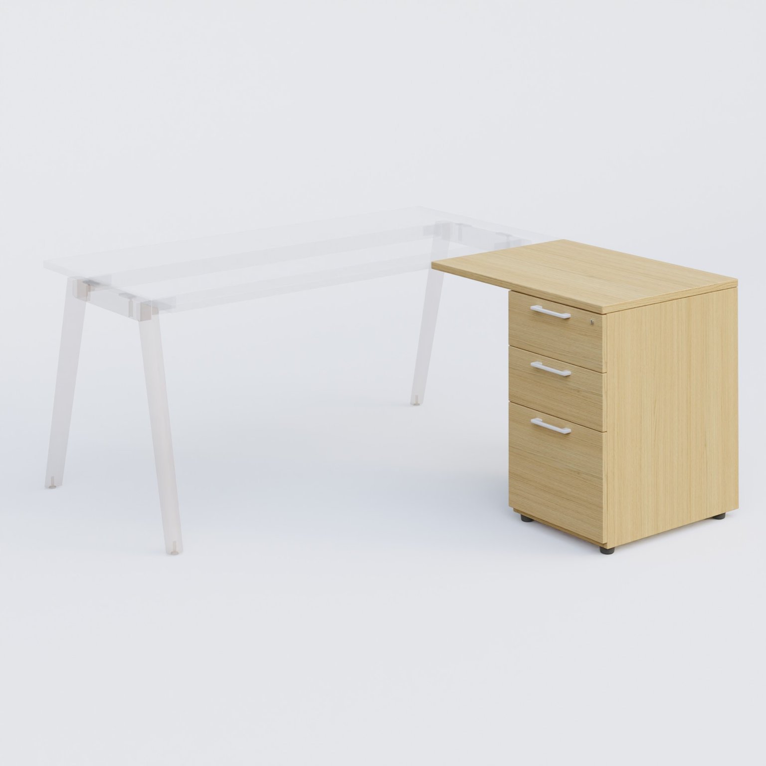Extensions retour sur caisson 80*60 cm avec 3 tiroirs pour bureau K9. Plateau Chêne clair et caissonChêne clair.