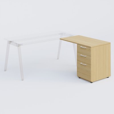 [Pas de famille] - [Pas de sous famille] - Extensions retour sur caisson 100*60 cm avec 3 tiroirs pour bureau K9. Plateau Chêne clair et caissonChêne clair.