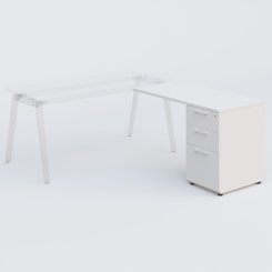 [Pas de famille] - [Pas de sous famille] - Extensions retour sur caisson 120*60 cm avec 3 tiroirs pour bureau K9. Plateau Blanc et caissonBlanc.