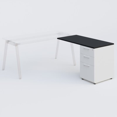 [Pas de famille] - [Pas de sous famille] - Extensions retour sur caisson 120*60 cm avec 3 tiroirs pour bureau K9. Plateau Noir et caissonBlanc.