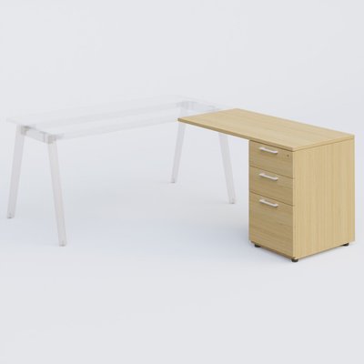 [Pas de famille] - [Pas de sous famille] - Extensions retour sur caisson 120*60 cm avec 3 tiroirs pour bureau K9. Plateau Chêne clair et caissonChêne clair.