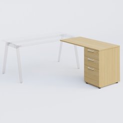 [Pas de famille] - [Pas de sous famille] - Extensions retour sur caisson 120*60 cm avec 3 tiroirs pour bureau K9. Plateau Chêne clair et caissonChêne clair.